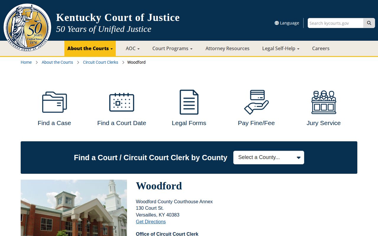 Woodford County Court of Justice information page