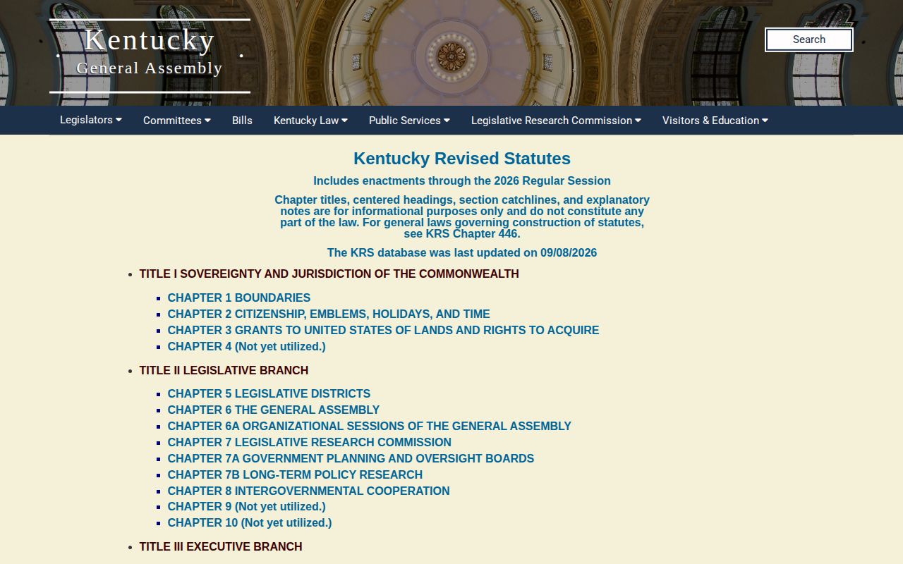 Kentucky public records exemption statute page